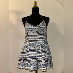 Women's Blue and White Patterned Romper